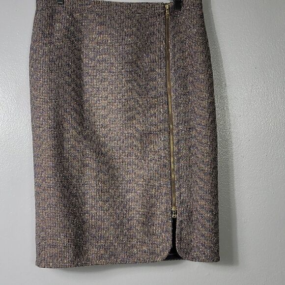 J.Crew Nwt Purple Gold Sparkle Tweed Front Zip Skirt - Picture 4 of 12